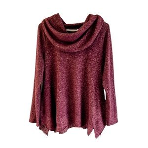 Soft Surroundings Burgundy Marled Cowl Neck Long Sleeve Asymmetrical Hem Size S